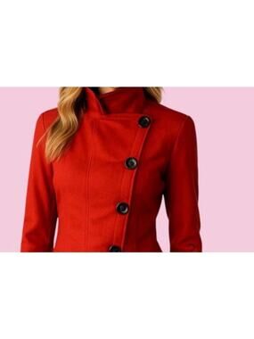 Akris Punto Red Bold Red Pea Coat Wool Angora Jacket US 4